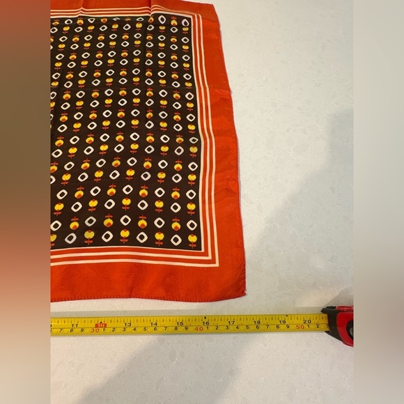Vintage Japanese Acetate Twill Scarf - Retro Floral Geometric Print - Picture 5 of 6